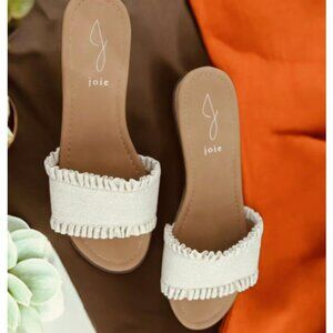 Joie Ruffle Tan Beige Neutral Slide In Sandals Women Size 10 NWOT